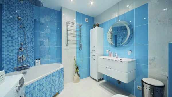 Блакитна плитка в дизайні інтер'єру ванної кімнати - вивчаємо докладно